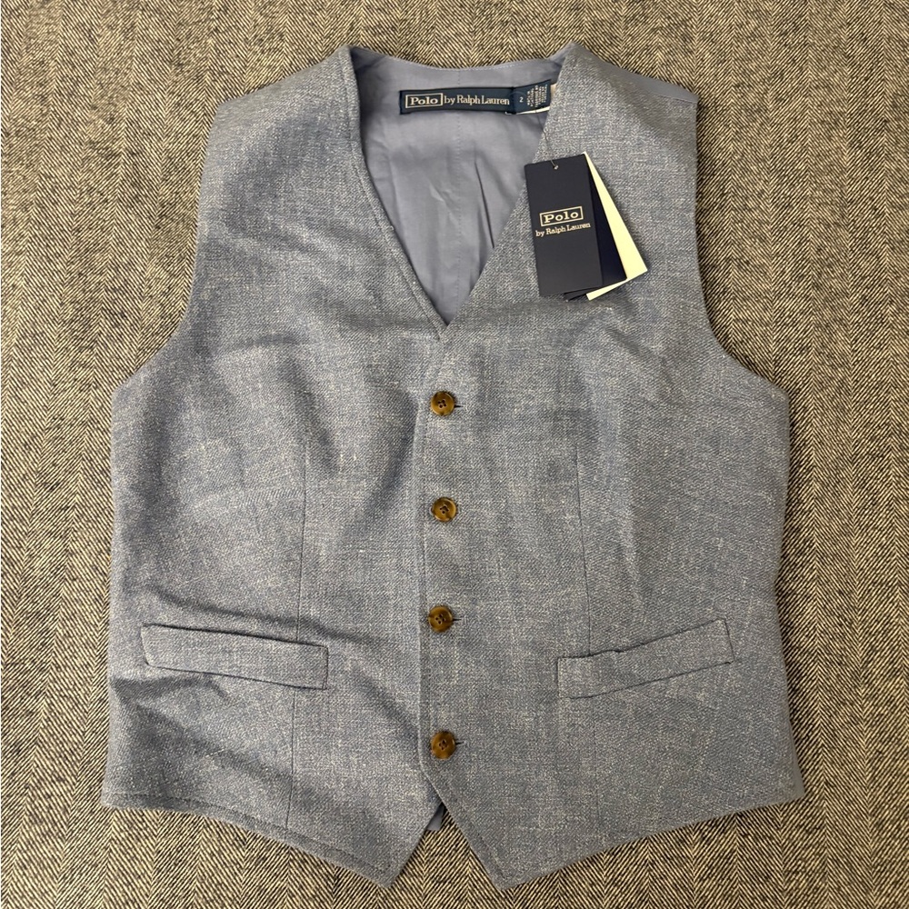 ralph lauren women’s linen-cotton twill vest | size 2 - Picture 2 of 6